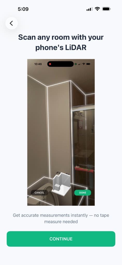 Handy Bro LiDAR room scan capturing floor and wall measurements